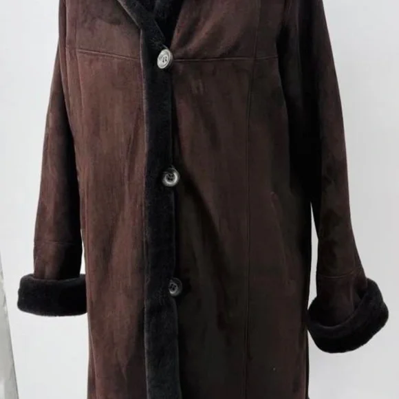 Authentic Overland Shearling Long Coat Coffee/Dark Brown - Picture 6 of 17